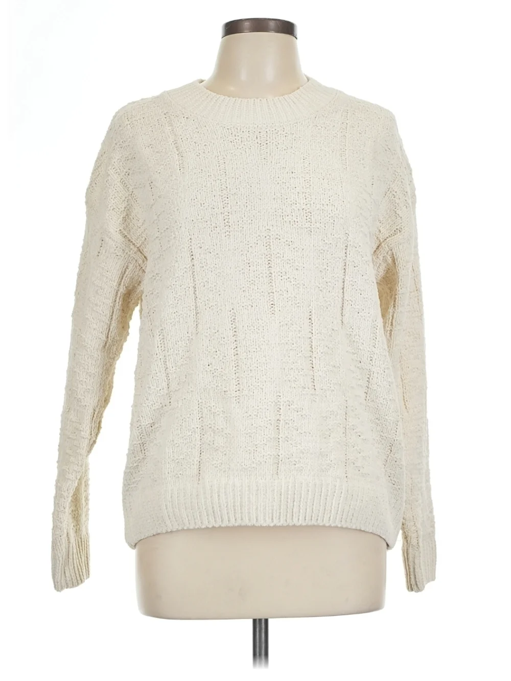 Women's Cream With Metallic Strand Pullover Long Sleeve Sweater - Weatherproof L